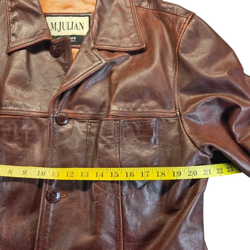 Vtg 90's WILSONS‎ Leather PATINA Coat LARGE JULIAN Brown Baggy Heavy Jacket